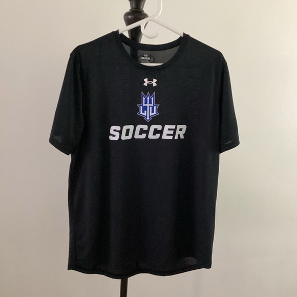 Under Armour Black Soccer Graphic Tee with Blue/White Logo Men’s Size Medium - Picture 1 of 7